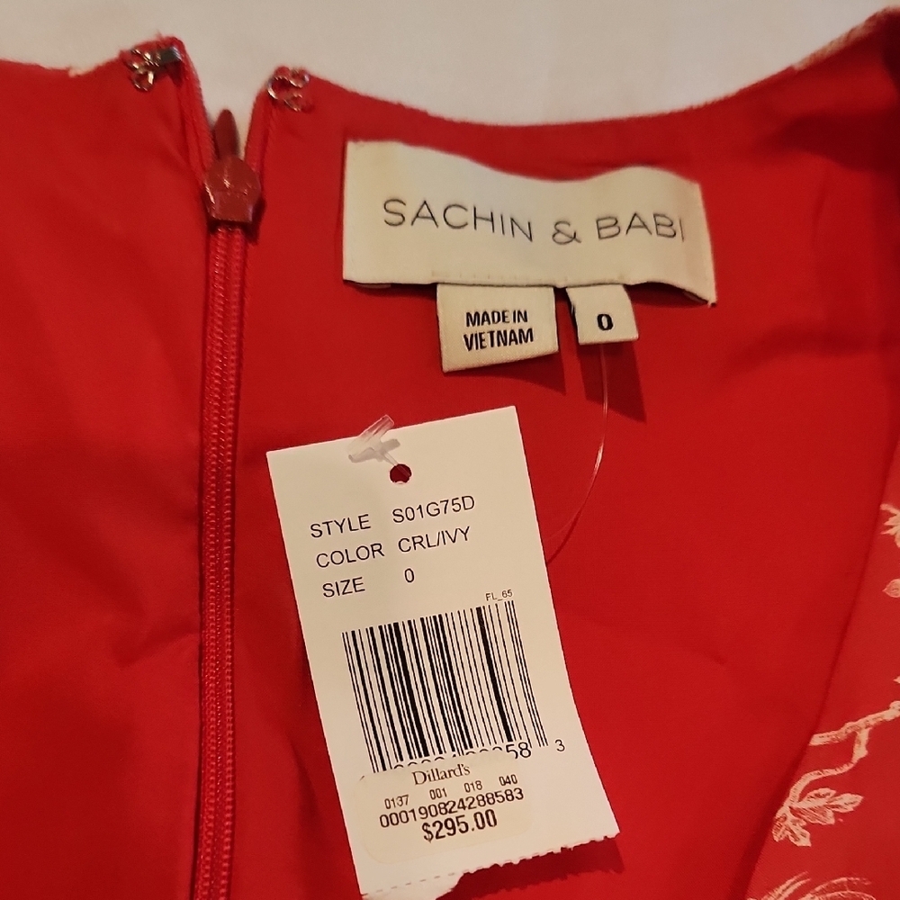 Sachin + Babi Coral-Red Floral Asymmetrical Wrap Dress - Picture 4 of 13